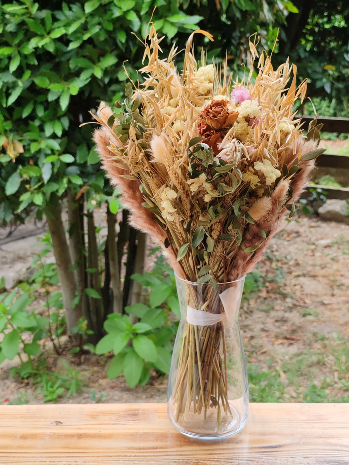 Grand Bouquet - Fleurs séchées - Avoine/Roses/Statices/Graminés/Blés