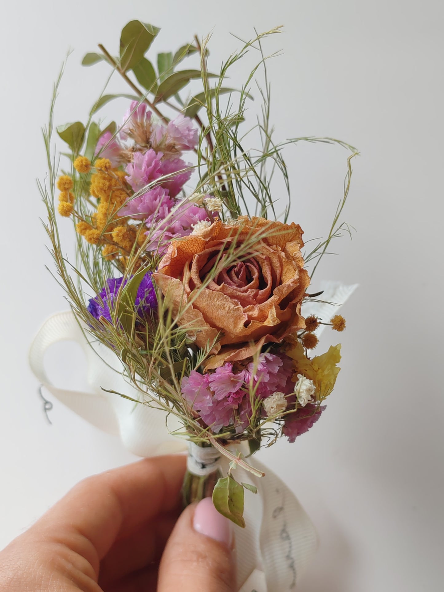 Mini Bouquets - Fleurs séchées - Rose/Statices/Mimosas