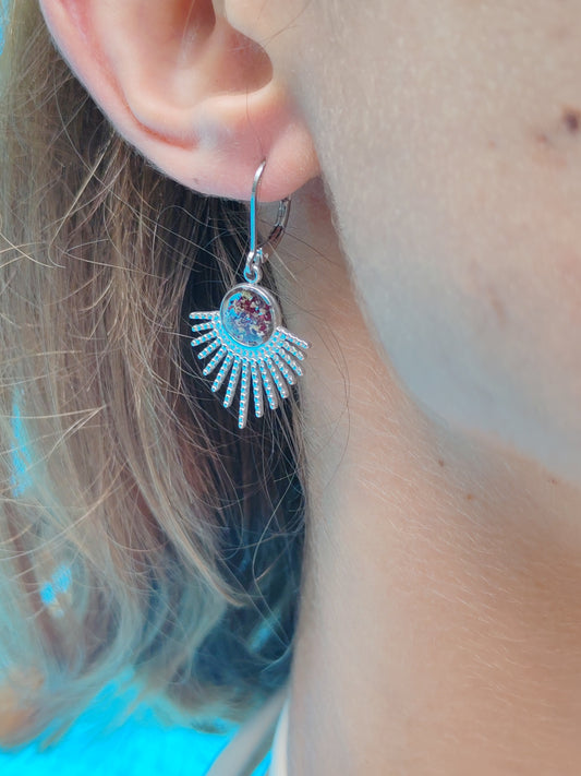 Boucle d'oreille Rayon - Fleurs séchées - Fragmets de roses